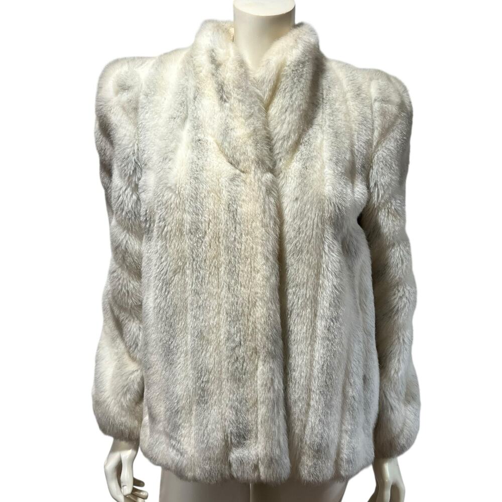Vintage AVEC TU by Blendix White Faux Fur Coat Jacket Womens Size 9